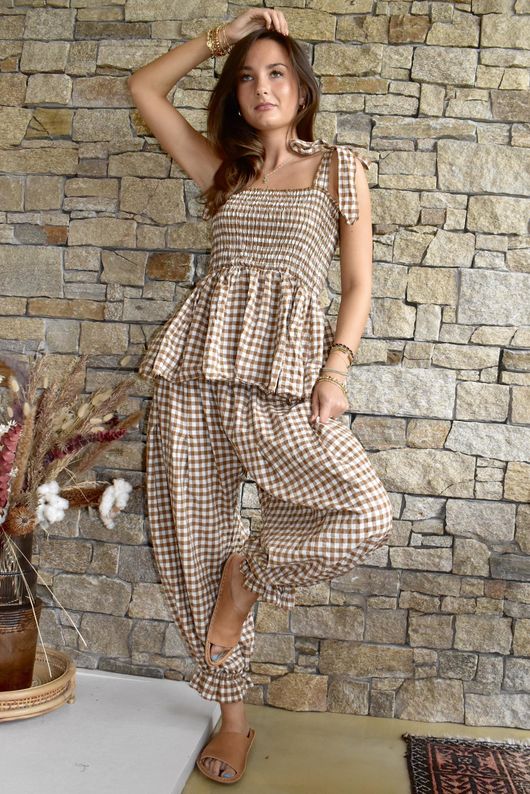 Nonni Gingham Bandeau Cami Hazelnut